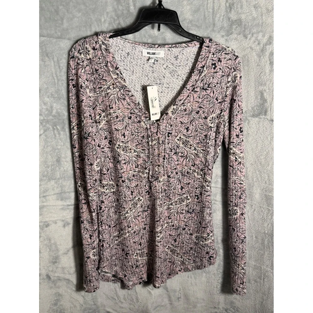 William Rast Women's Long Sleeve Henley Shirt Paisley Print Purple Size L - Picture 1 of 13